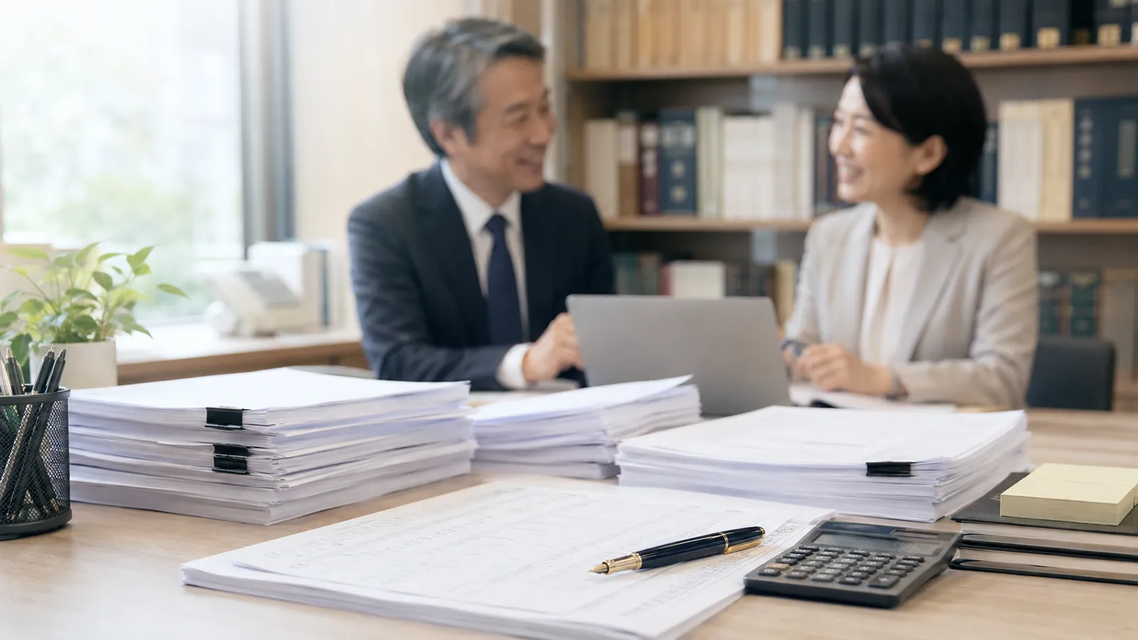 帳票を整えた税理士事務所の静かな執務デスク