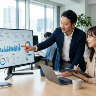 M&Aや会社売却を検討するWebマーケティング会社オーナーへ。事業継承を象徴する、活気あるオフィス風景。