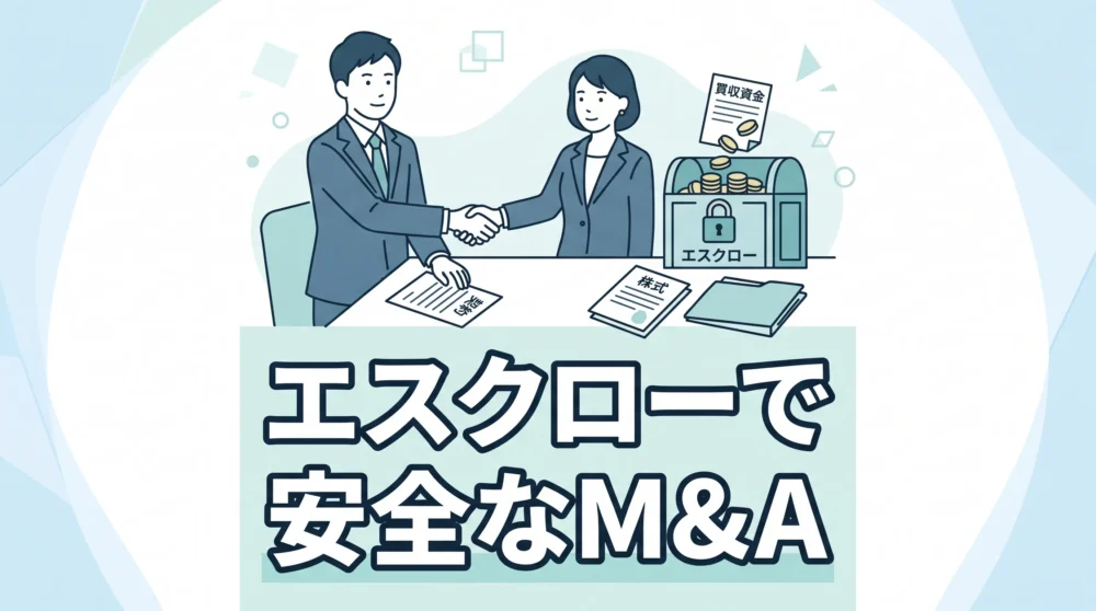 エスクローを活用し、売却資金と株式の受け渡しを確実に行うことで、安全にM&Aを成約させるイメージ。