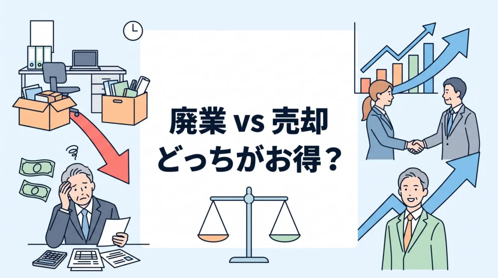 廃業費用と会社売却のコスト比較をテーマに、それぞれのメリットと違いをわかりやすく解説したアイキャッチ画像