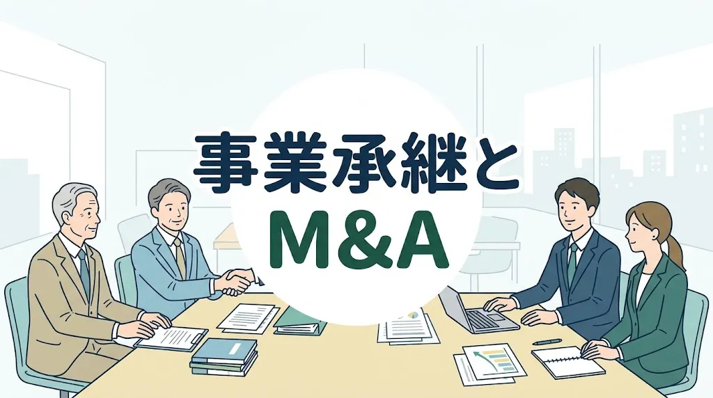 事業承継とM&Aを検討する中小企業経営者向けに解説したわかりやすい総合ガイド記事のサムネイル画像。