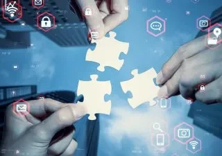 M&Aマッチングサイトやプラットフォームを通じて企業同士をつなぐイメージ