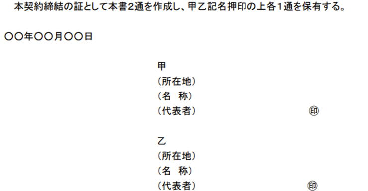 中小M&Aガイドラインのサンプルを参考にした秘密保持契約書(NDA)のひな形イメージ(準拠法・管轄・署名欄)
