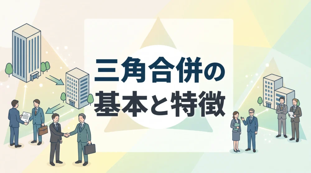 三角合併の仕組みや特徴について分かりやすく解説した、中小企業オーナー向けM&A記事のサムネイル画像です。