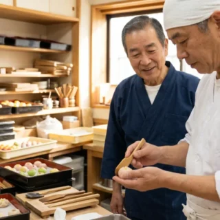 お菓子メーカーのM&A・会社売却で、伝統の味を守る職人とその技術を次世代に繋ぐ、温かい工房の写真