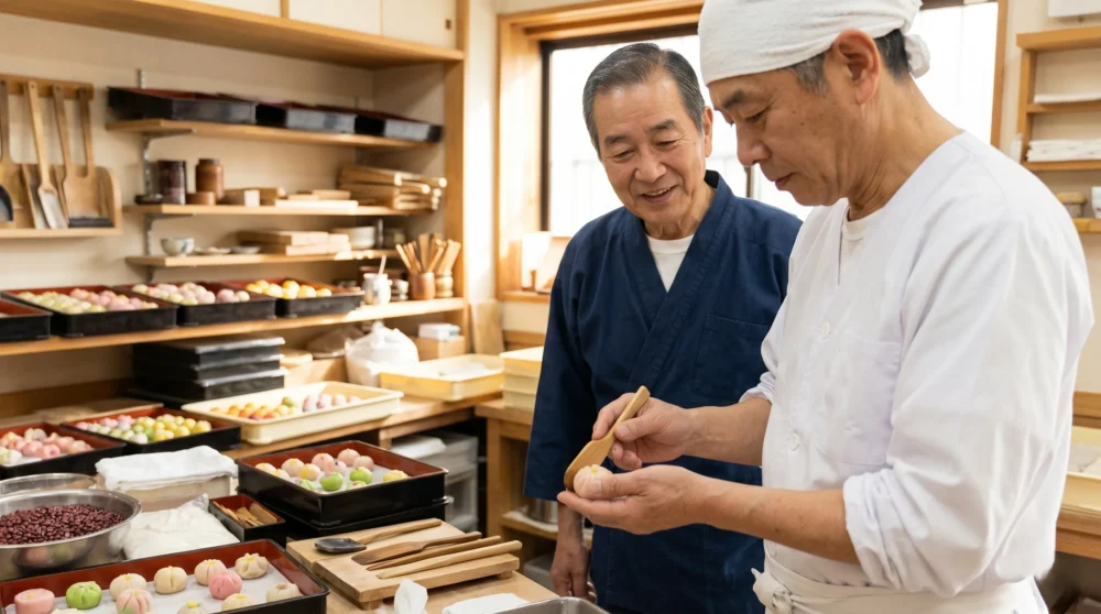 お菓子メーカーのM&A・会社売却で、伝統の味を守る職人とその技術を次世代に繋ぐ、温かい工房の写真
