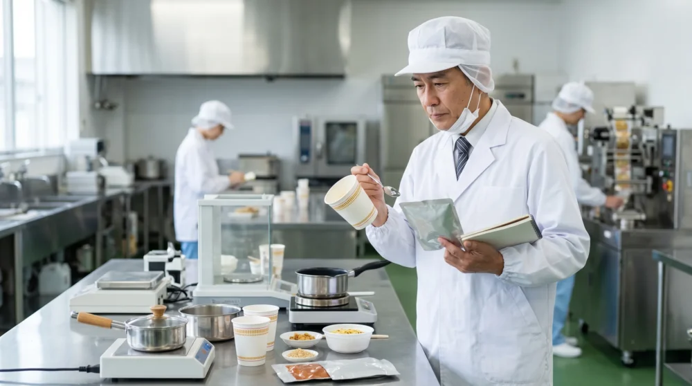 インスタント食品製造会社のM&A・会社売却を検討する経営者へ向けた、新商品開発と品質確認を行う工場のイメージ写真