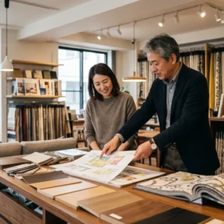 インテリア業界のM&Aや会社売却でショールームでのご提案と経営を引き継ぐ事業承継のイメージを表す店内写真