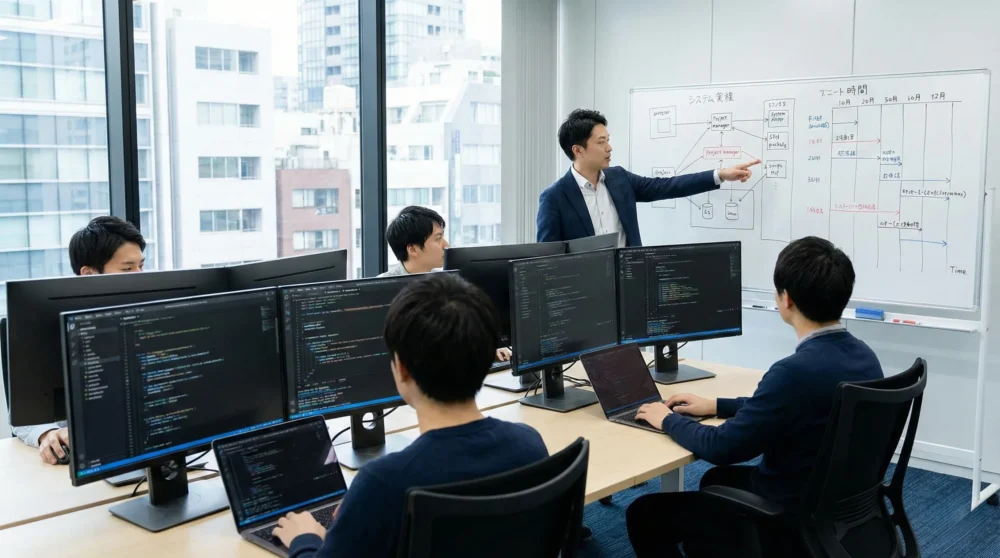 システム受託開発のM&Aで技術と人材を引き継ぐ会社売却のイメージを表す開発現場の写真