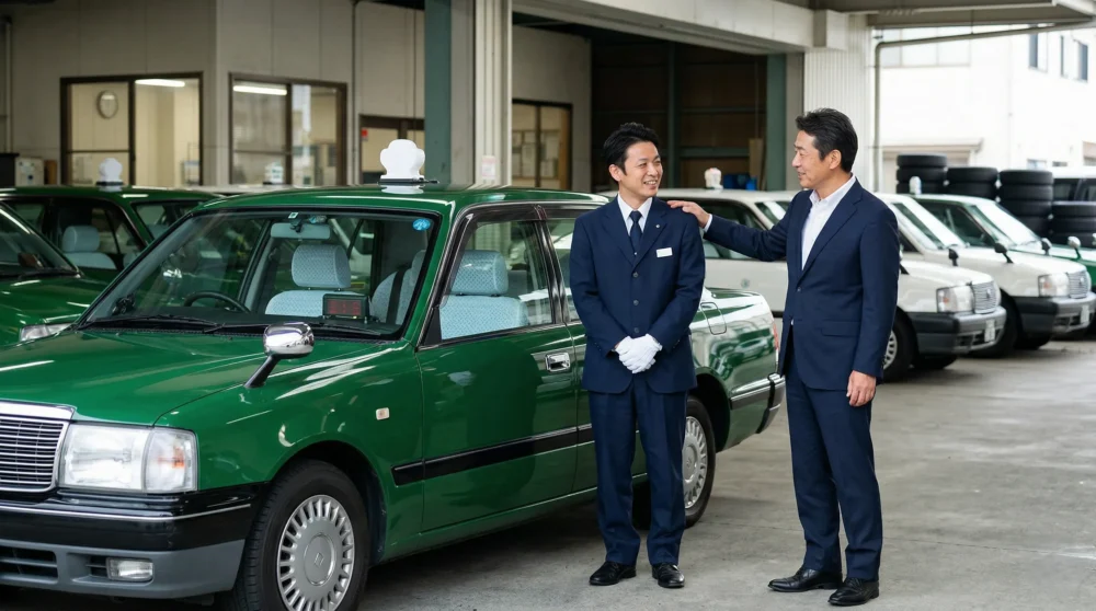 タクシー事業のM&A・会社売却を検討するオーナー経営者が、ドライバーとの信頼関係と雇用維持を引き継ぐ円滑な事業承継の様子