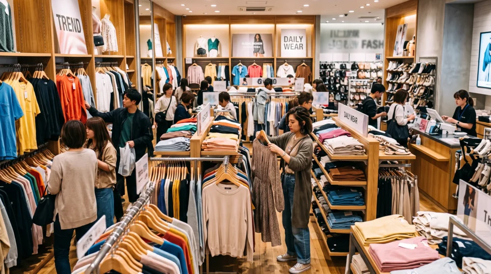 ファストファッション店のM&A・会社売却に向け、店頭の衣服や経営環境の維持と事業承継を象徴する店舗写真