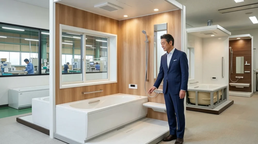 ユニットバスメーカーのM&Aと会社売却における、事業承継と経営統合の成功をイメージさせるショールームの展示風景