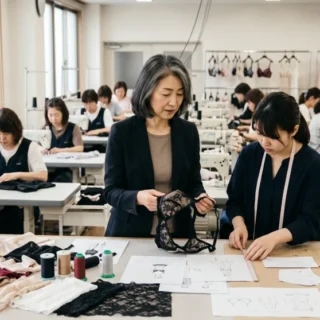 下着メーカーのM&Aと会社売却における、熟練工の技術とブランドの歴史を受け継ぐ事業承継をイメージした、活気ある縫製工場の様子