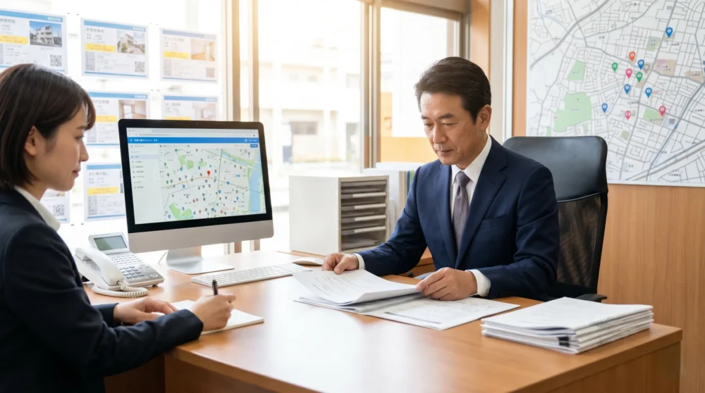 不動産仲介会社のM&A・会社売却において、経営者と従業員が経営方針を話し合う事業承継のイメージ