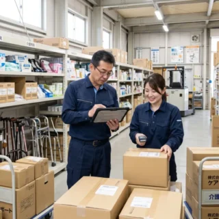 介護用品卸業のM&A・会社売却で倉庫の在庫管理や事業継承のイメージを表現した車椅子や介護用品の写真