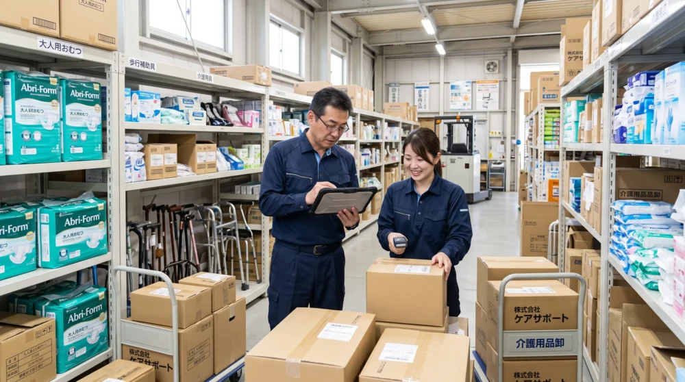 介護用品卸業のM&A・会社売却で倉庫の在庫管理や事業継承のイメージを表現した車椅子や介護用品の写真