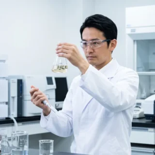 化学品業界のM&A・会社売却に向けて、実験室で研究開発を進める経営者を表すイメージ写真