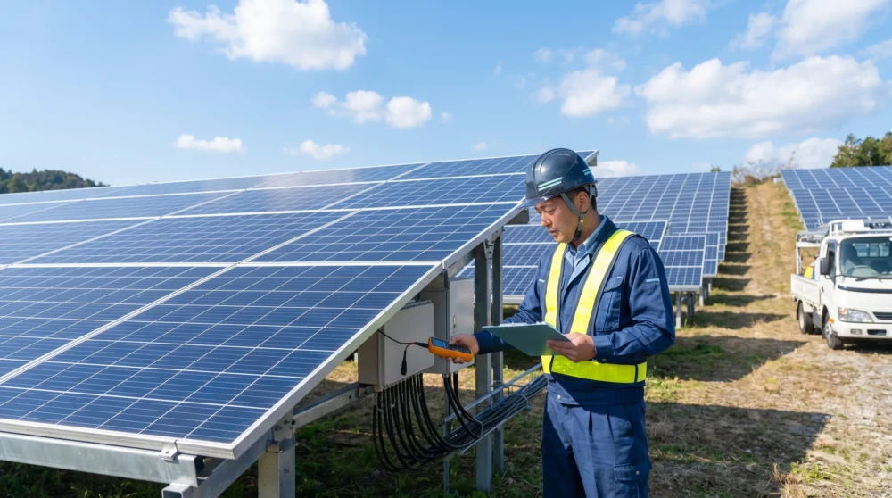 太陽光発電事業のM&A・会社売却で現場と経営を引き継ぐ事業承継のイメージを表す稼働中の太陽光発電所の写真