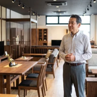 家具店のM&A・会社売却で、こだわりの家具や店舗を引き継ぐ事業承継のイメージを表すショールームの写真