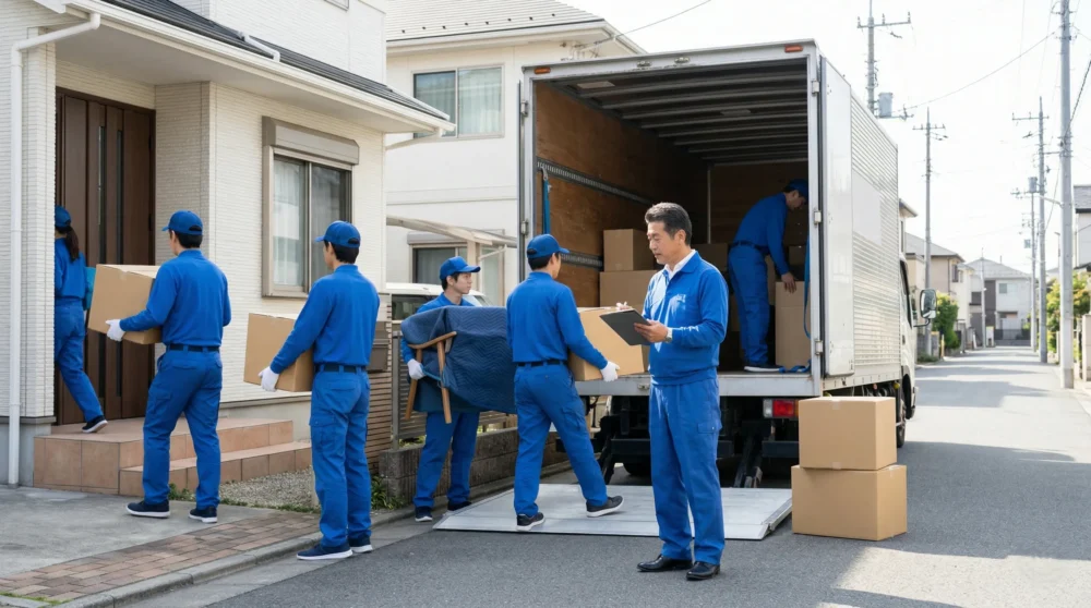 引越し会社のM&A・会社売却で、トラックと作業員が荷物を運ぶ現場のイメージ写真。事業承継を検討中のオーナーへ。