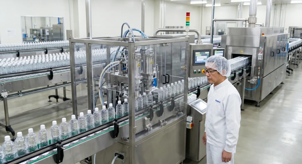 清涼飲料水メーカーのM&A・会社売却で、ペットボトルの充填ラインや徹底した品質管理体制を次の経営者へ引き継ぐ工場の写真