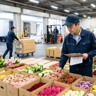 生花卸・花き卸業のM&Aと会社売却において、市場での流通や鮮度を強みとした事業承継を進める様子をイメージした画像