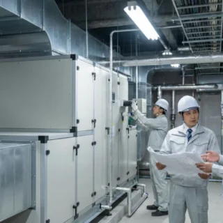 空調・衛生工事業のM&Aで、熟練技術と事業を引き継ぐための現場確認の様子を捉えた機械室の写真