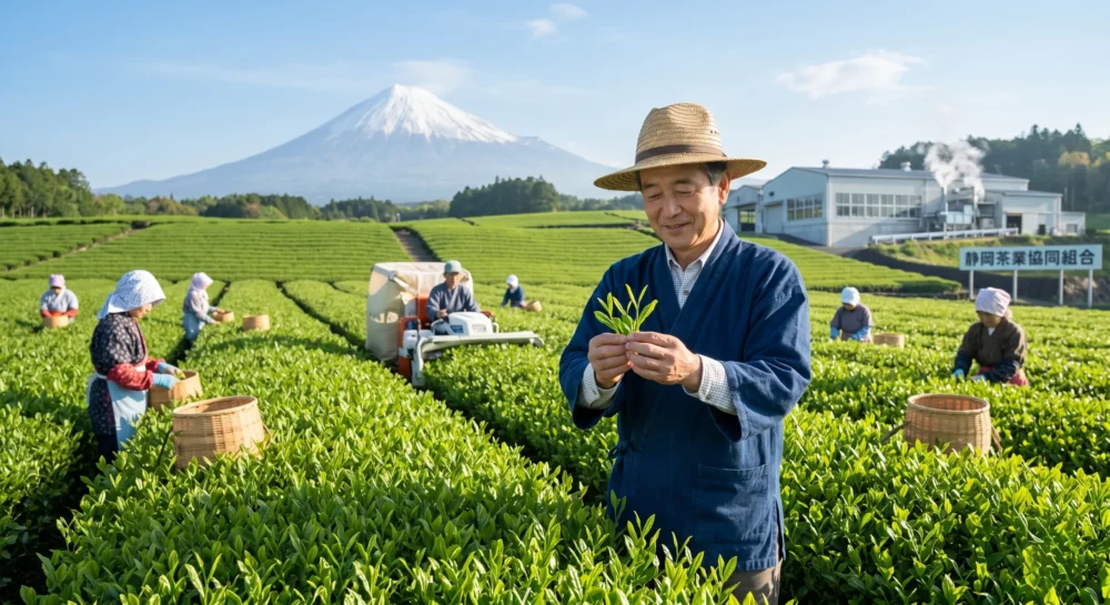 茶業のM&A・会社売却で伝統の茶畑と製茶技術を次世代へ引き継ぐ事業承継のイメージを表す広大な茶畑の写真