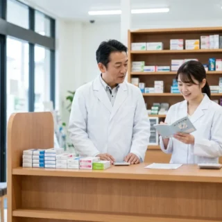 薬局のM&Aや会社売却を検討する経営者に向けた、明るい店舗内と従業員の様子を表すイメージ画像。
