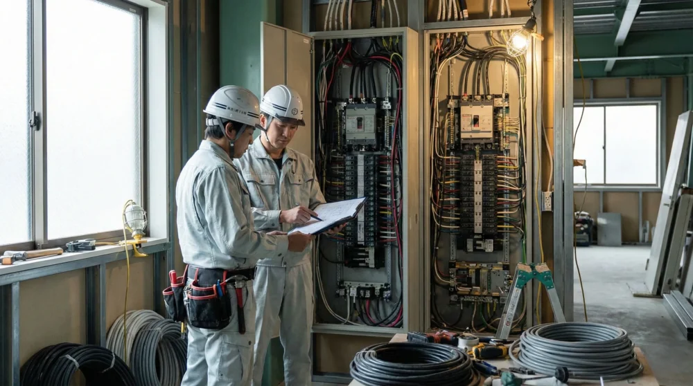 電気工事業界のM&A・会社売却で、現場の技術と信頼を次世代へ継承する事業承継の様子を写した現場写真