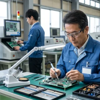 電気機器業界のM&A・会社売却で、基板実装などの製造現場を引き継ぐ事業承継のイメージを伝える写真