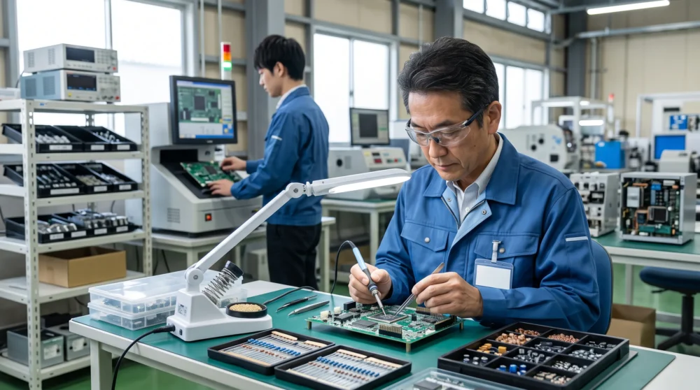 電気機器業界のM&A・会社売却で、基板実装などの製造現場を引き継ぐ事業承継のイメージを伝える写真