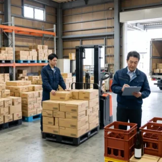 食品卸・酒卸の会社売却やM&Aを検討するオーナー様へ、物流拠点と商品の流通を伝える写真。