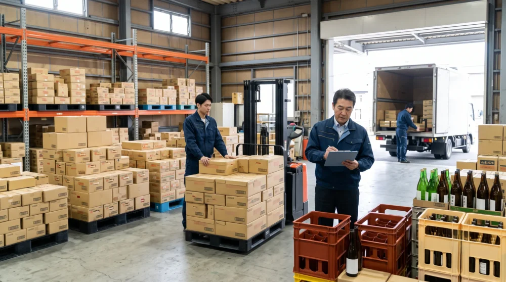 食品卸・酒卸の会社売却やM&Aを検討するオーナー様へ、物流拠点と商品の流通を伝える写真。