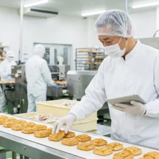 食品製造業の工場で品質検査を行う様子。M&Aや会社売却による円滑な事業承継を目指す中小企業オーナー経営者に向けたイメージ。